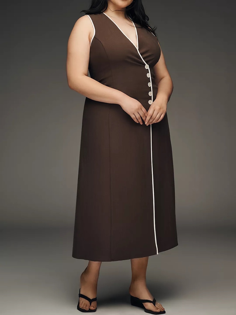 Anthropologie Mare Mare Linen Asymmetric Button Midi Dress Hot Fudge Brown NWT
